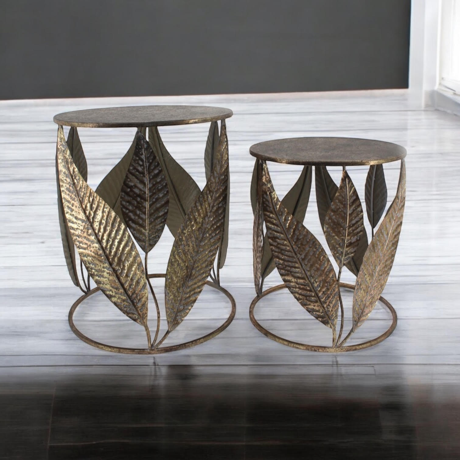 MSL Set of 2 Metal Tables, Leaf Design