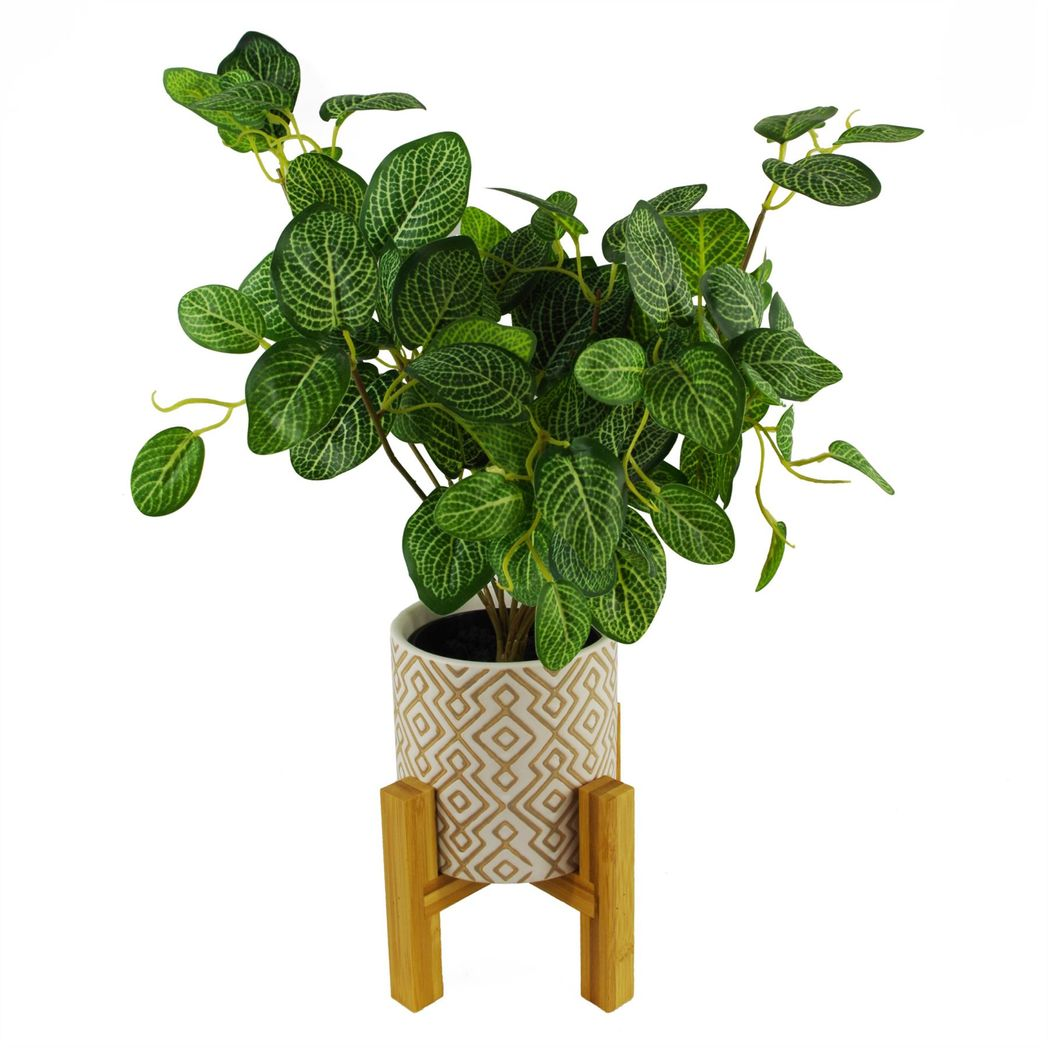 Leaf 40cm Artificial Variegated Pothos Plant in Black Plastic Pot