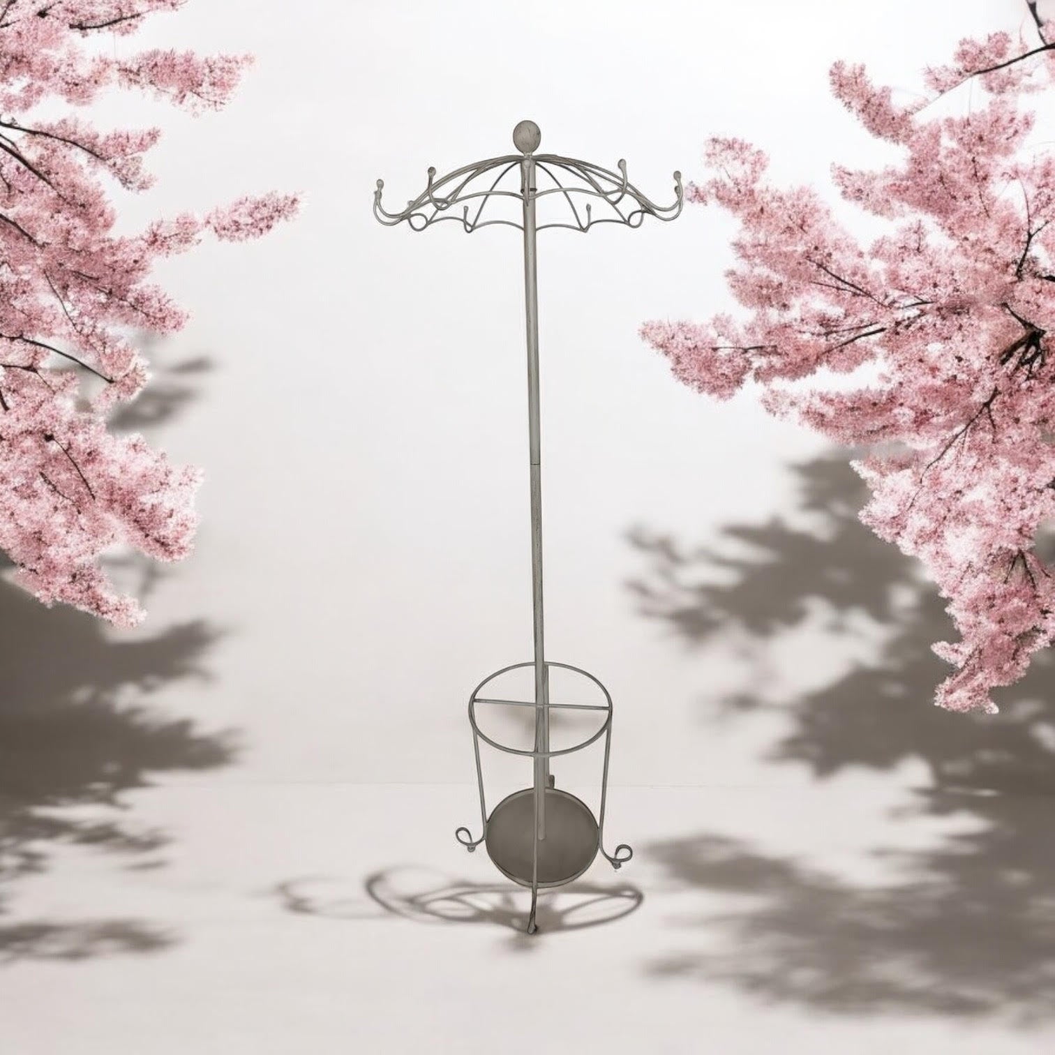 MSL 172cm Cream Metal Coat and Umbrella Stand for Hallway or Home
