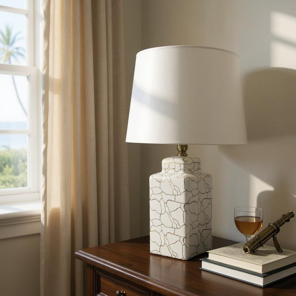 MSL 41cm Traditional Ceramic Table Lamp Base and Shade with Inline Rocker Switch and Double Insulation
