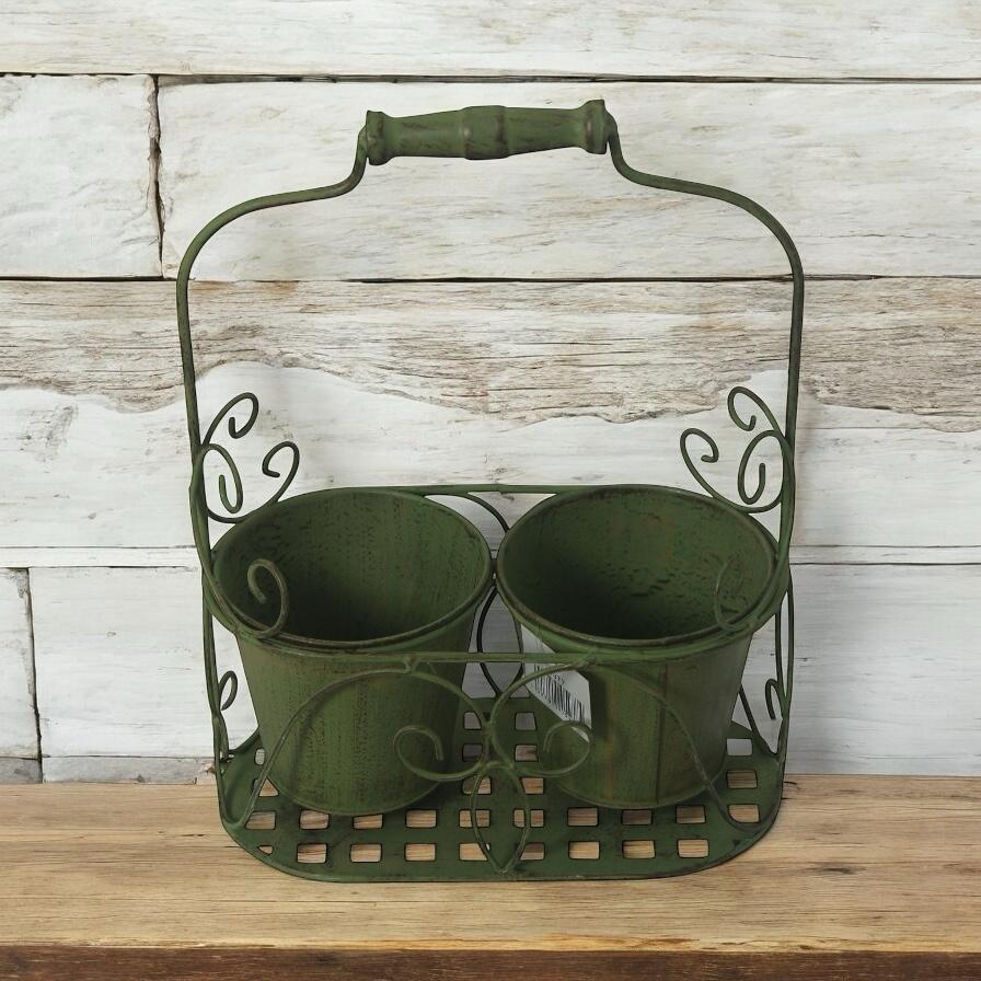 MSL Green 2 Pot Basket Planter with Handle for Indoor or Outdoor Use