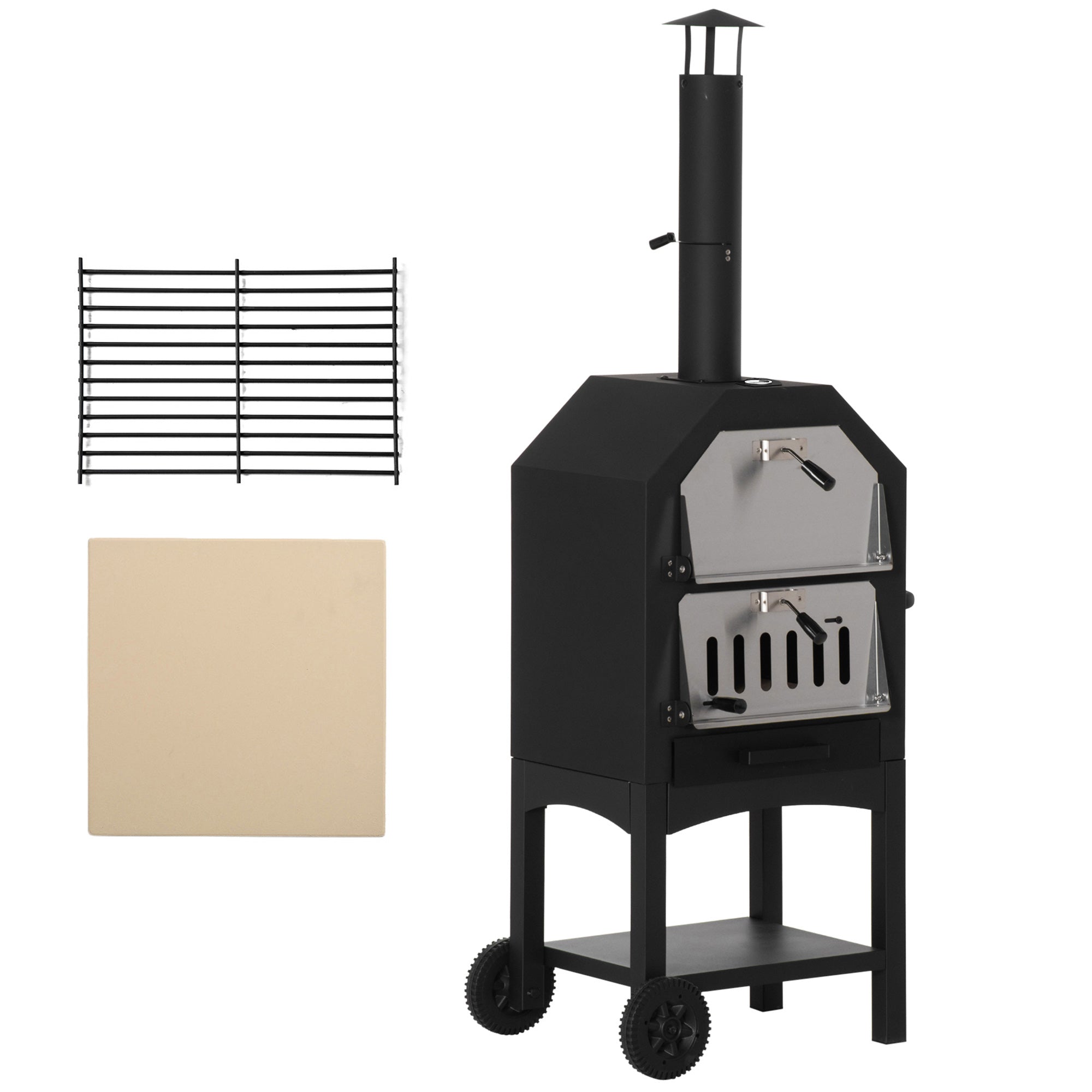 Outsunny Stainless Steel Outdoor Charcoal Pizza Oven with Thermometer and Chimney