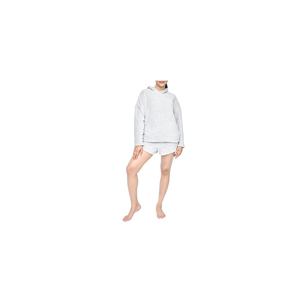 Sleepdown Ladies Coral Fleece Hoodie and Short Loungewear Set