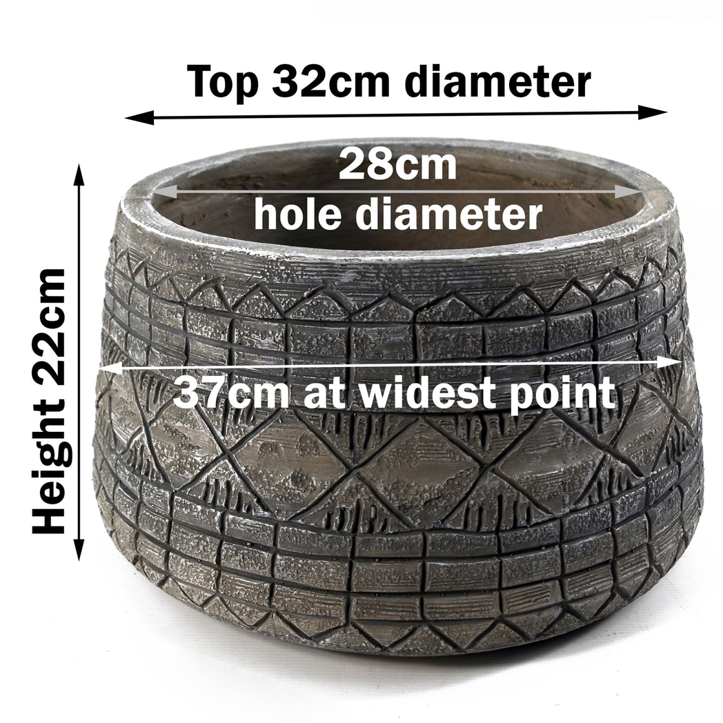 Leaf Grey Gliese Embossed Planter 22cm x 37cm Large Fibreglass Composite Indoor Rustic Planter