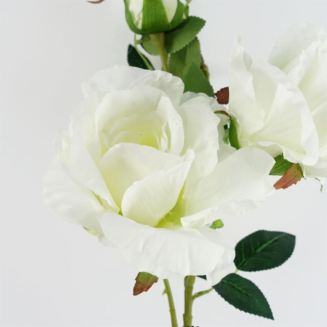 Leaf Pack of 6 Artificial Off-White Rose Stems 80cm, 18 Silk Flowers