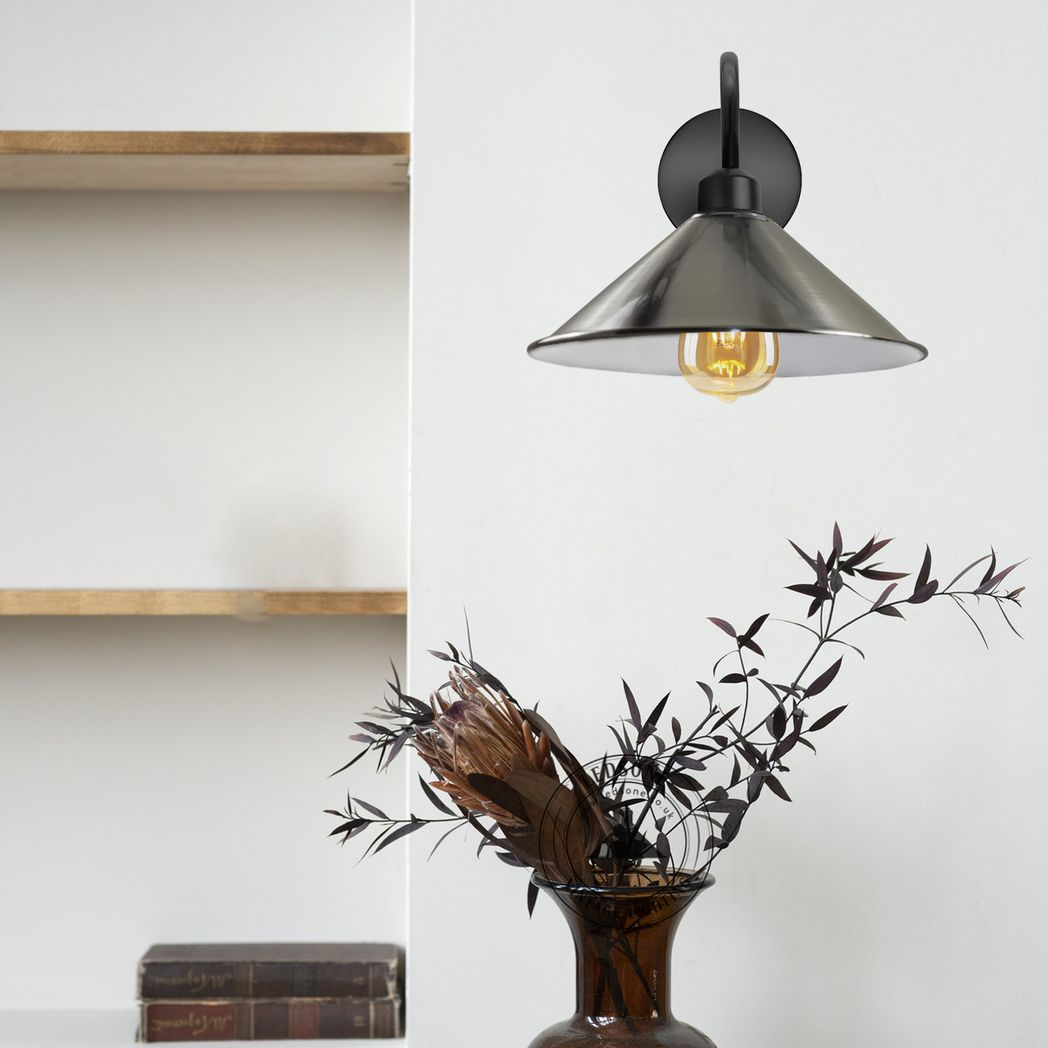 Vintage Wall Sconce, Satin Nickel Black Metal, E27, Dimmable