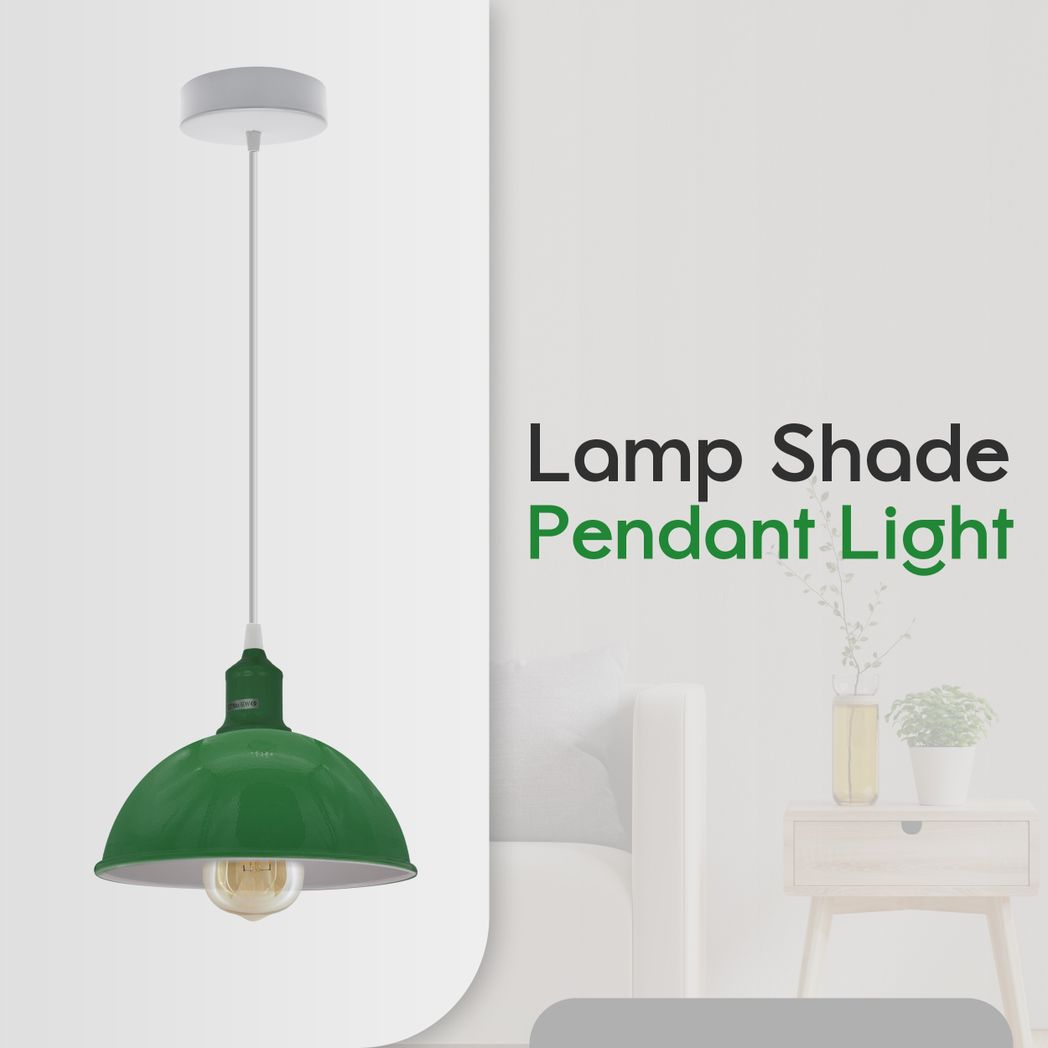 2 Pack Vintage Retro Dome Metal Pendant Light Shades, Inner White