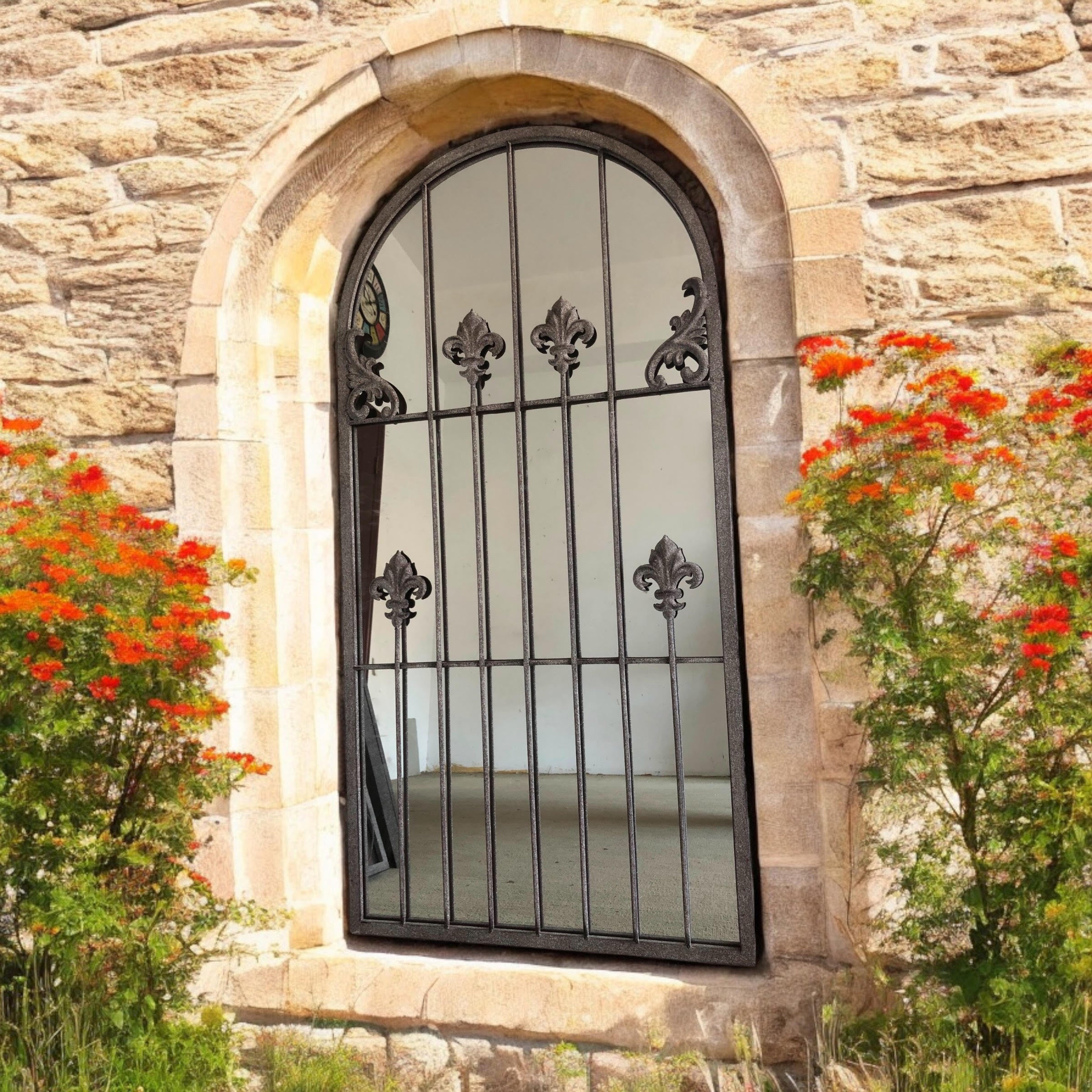 MSL 120cm Metal Window Wall Mirror for Indoor or Outdoor Use with Hanging Hook