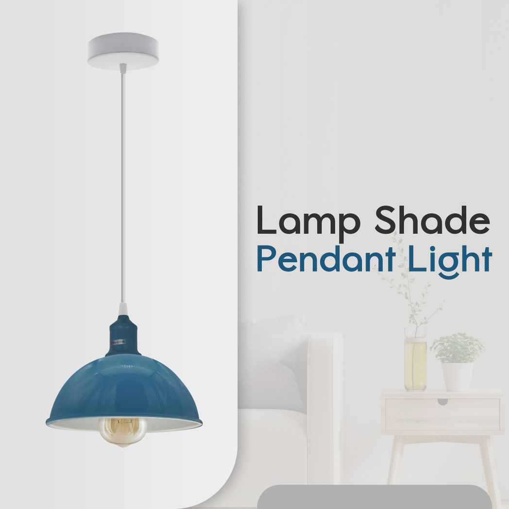 2 Pack Cyan Blue Dome Metal Pendant Lamp Shades, Inner White