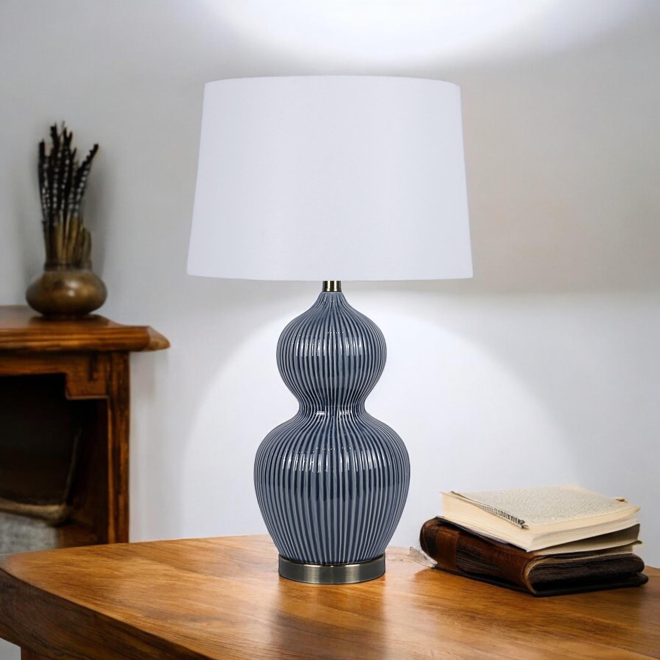 MSL 39cm Traditional Ceramic Table Lamp Base and Shade with Inline Rocker Switch, Double Insulated