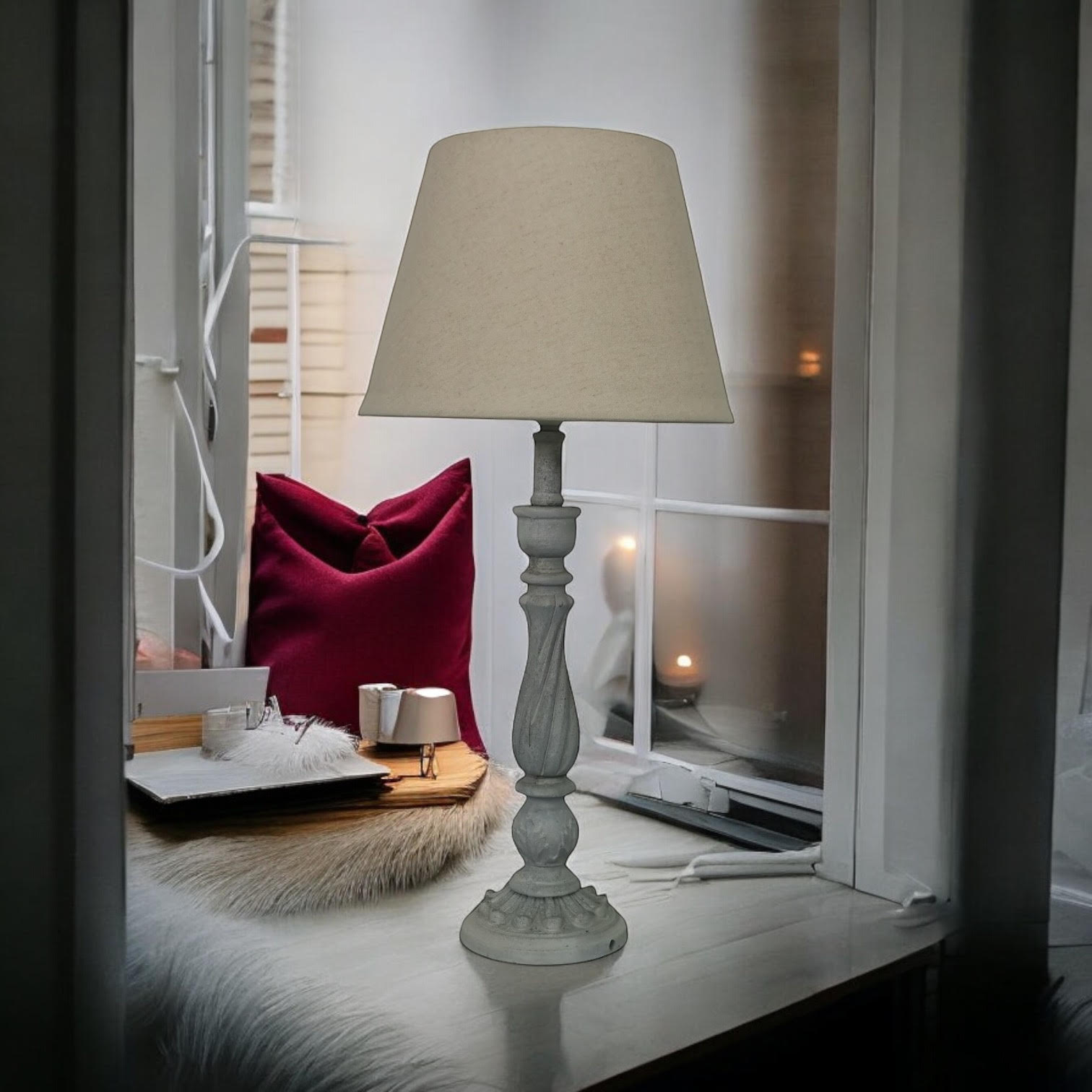 MSL 54cm Traditional Table Lamp with Linen Shade, In-Line Rocker Switch, Double Insulated