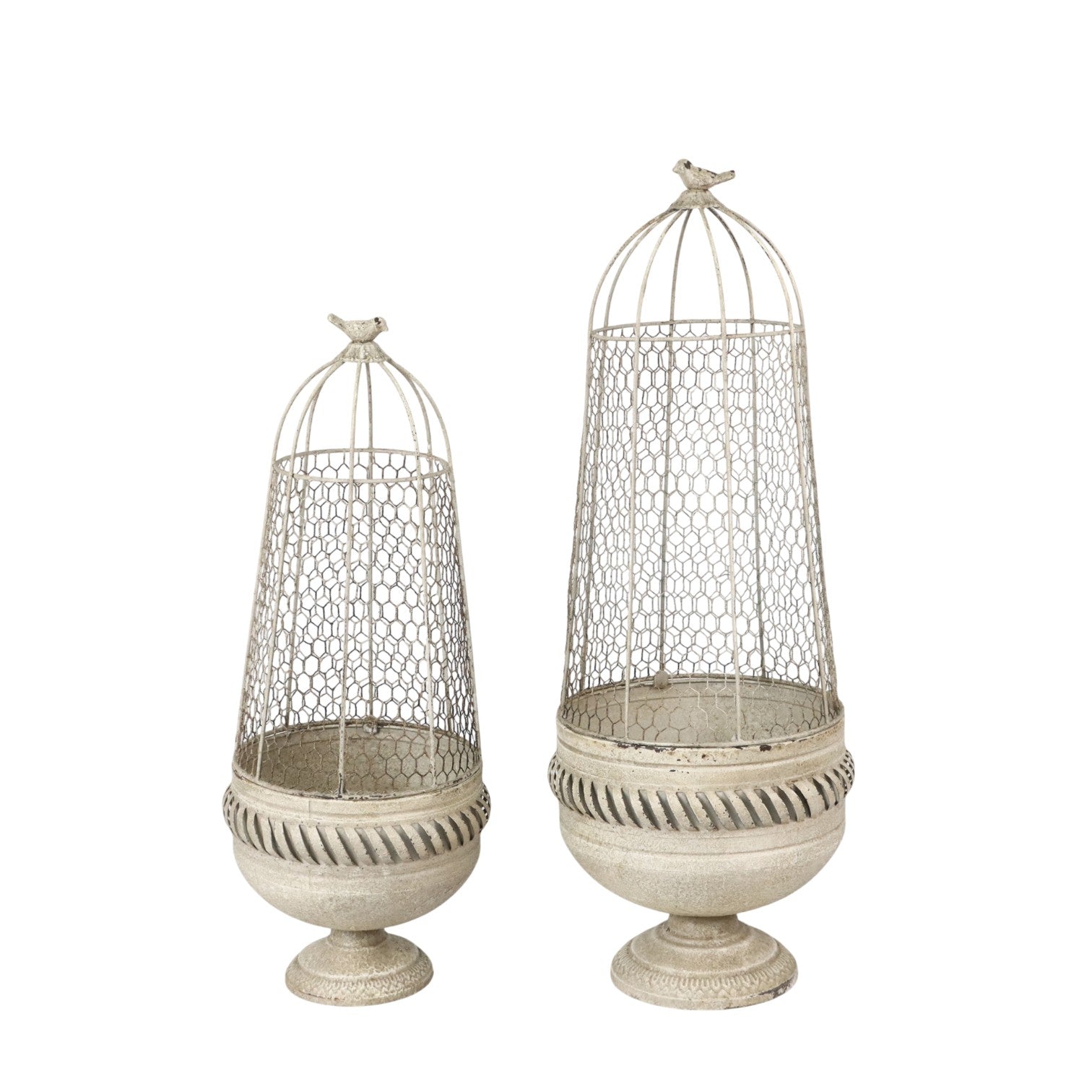 Cream Metal Set of 2 Decorative Plant Stands 83/70cm