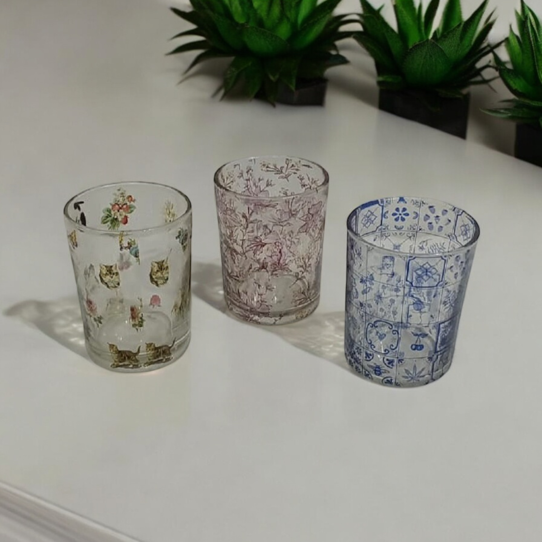 MSL 10cm Textured Lustre Glass Votive Holder, Set of 3