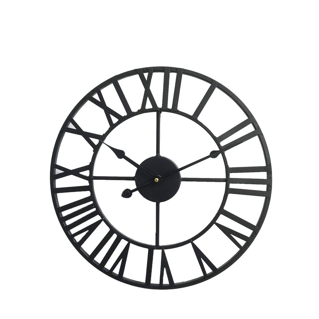 40cm Vintage Open Back Metal Roman Numeral Wall Clock Black