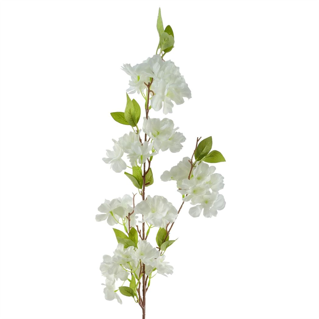 Pack of 6 White Artificial Blossom Stems 100cm with Silk Flowers and Leaves