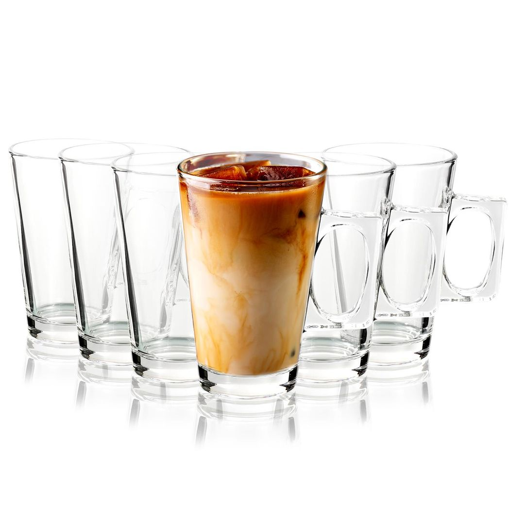 Vinsani Transparent Latte Glasses 6 Pack 200ml Dishwasher & Microwave Safe for Latte, Cappuccino, Tea and Coffee