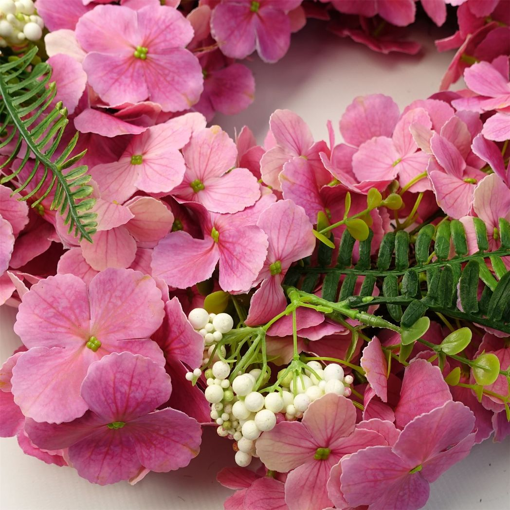Leaf 40cm Large Artificial Pink Blossom Wreath with Natural Woven Base