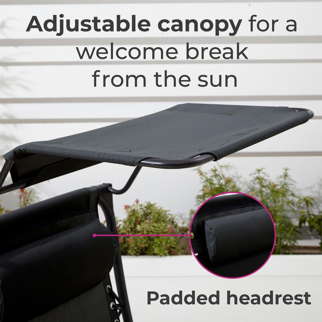 Neo Black Folding Zero Gravity Garden Chair and Table Set with 2 Reclining Chairs and Side Table