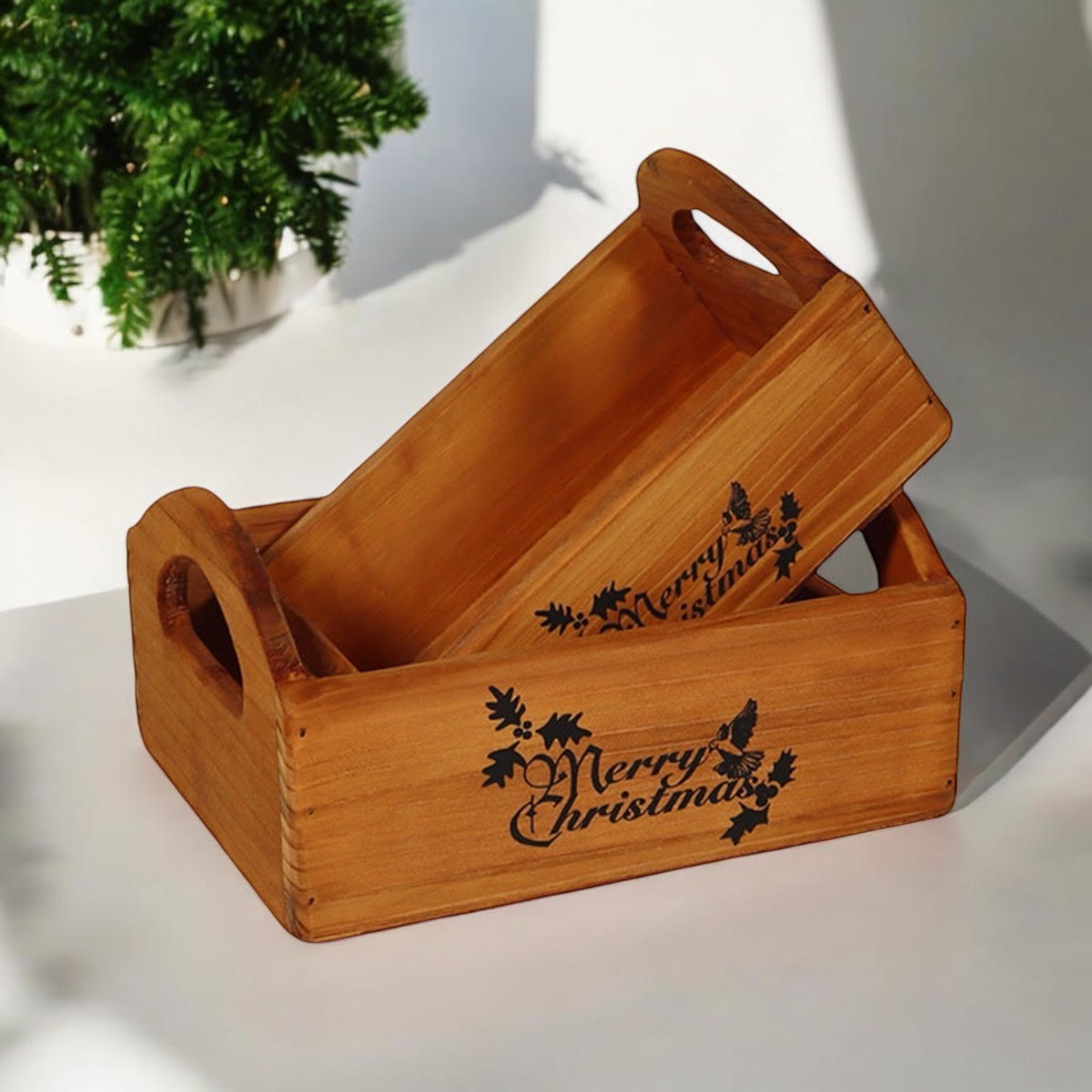 MSL Set of 2 Hand Finished Wooden Christmas Boxes