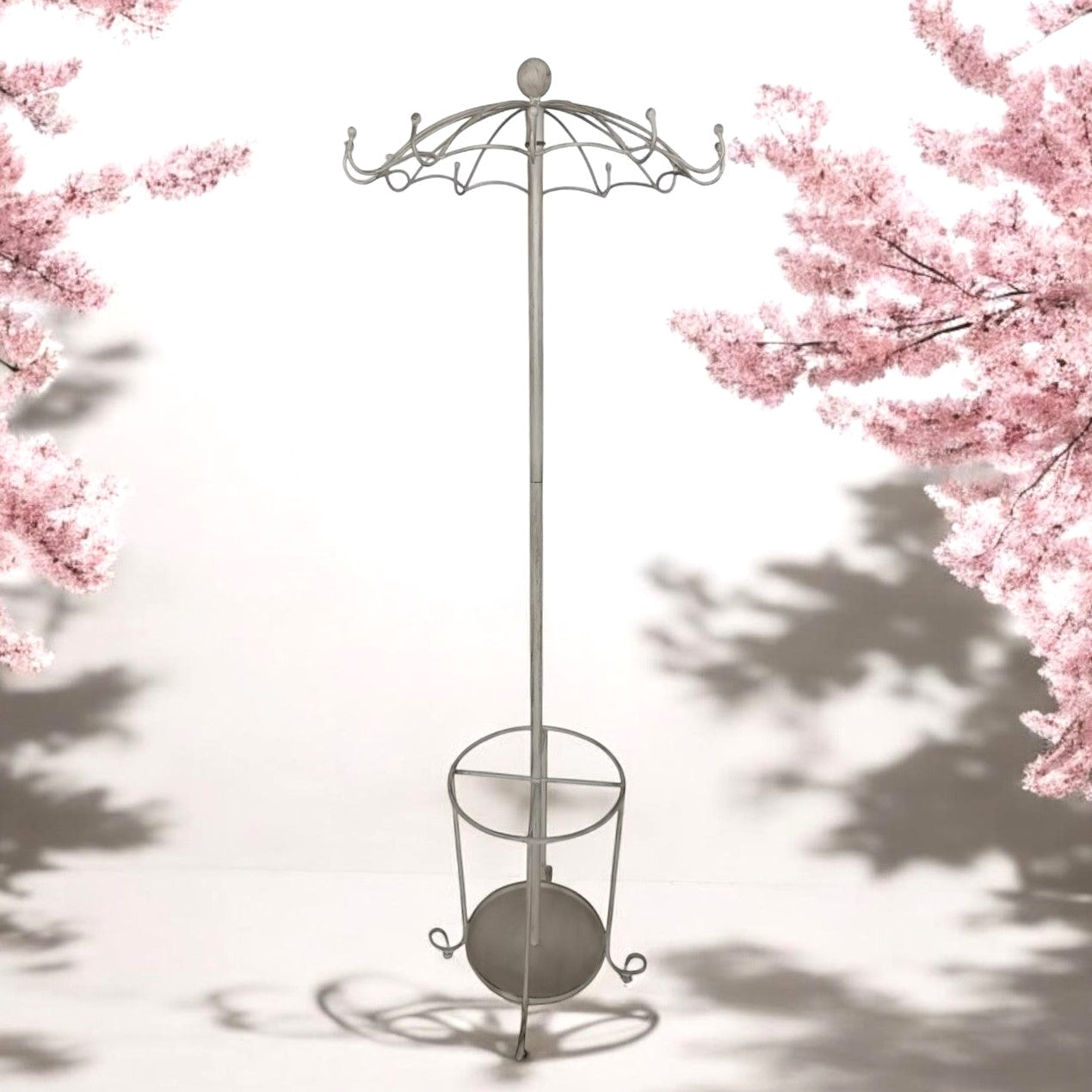 MSL 172cm Cream Metal Coat and Umbrella Stand for Hallway or Home