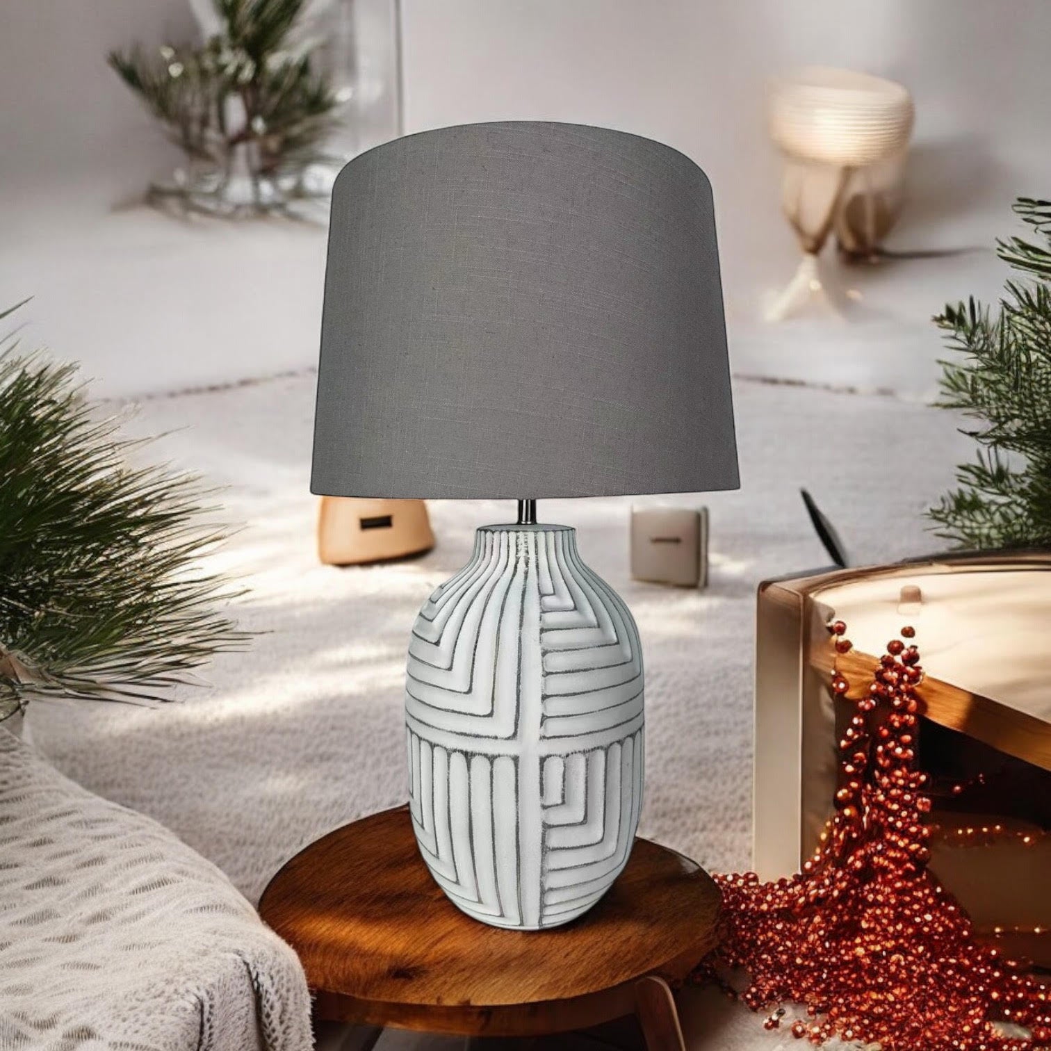 MSL 38cm Traditional Ceramic Table Lamp Base and Shade with Inline Rocker Switch, Double Insulated