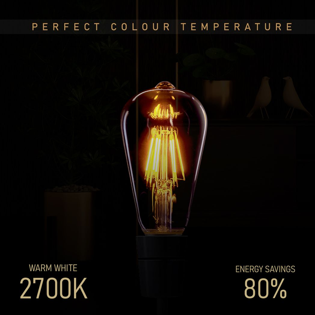 6Pack E27 LED Edison Dimmable Vintage Amber Glass Warm white 2700K Light Bulb
