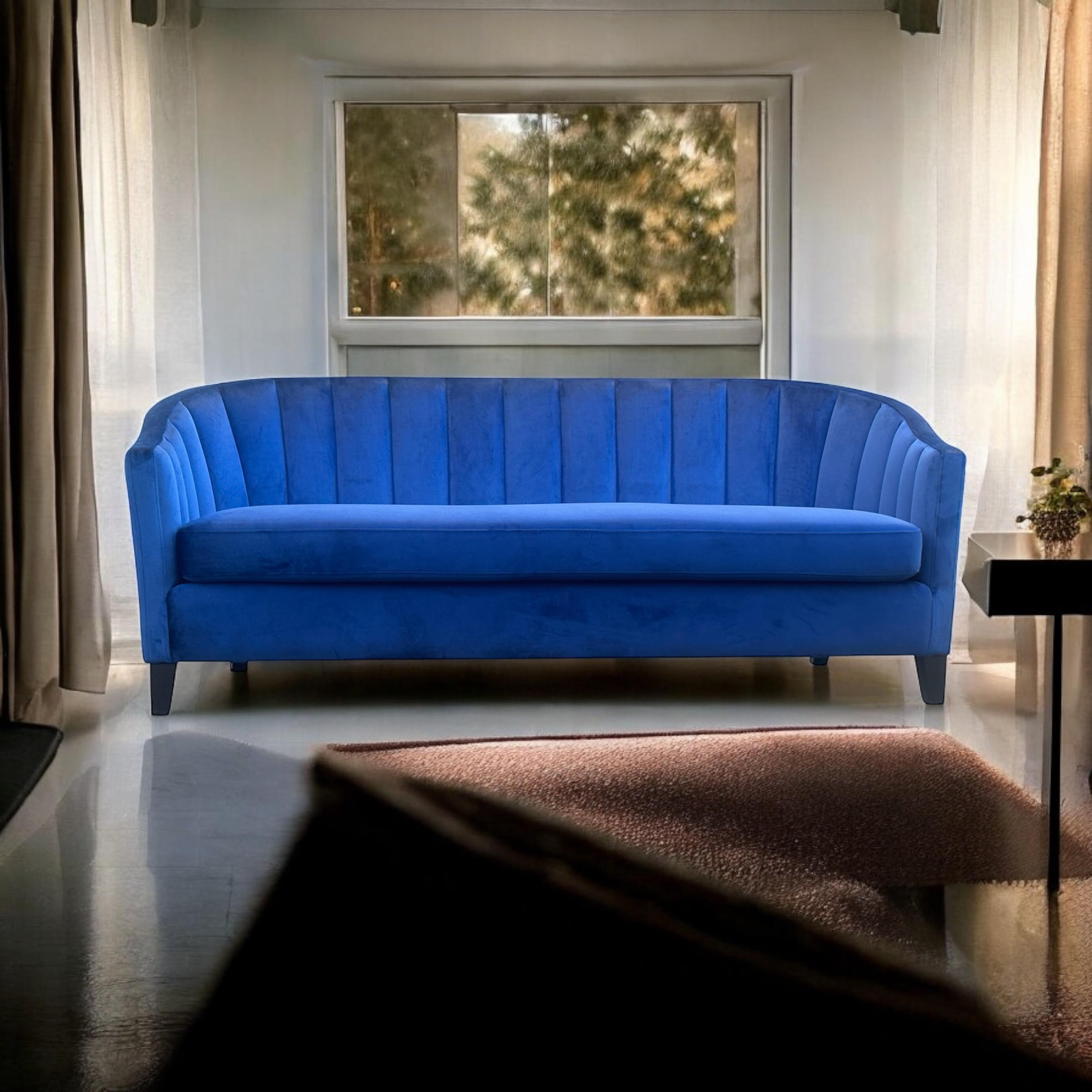 MSL 189cm 3 Seater Blue Velvet Sofa