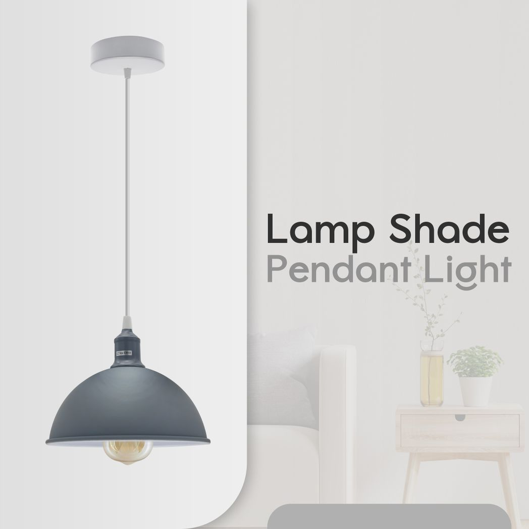 2 Pack Grey Dome Metal Pendant Lamp Shades, 21cm, Inner White