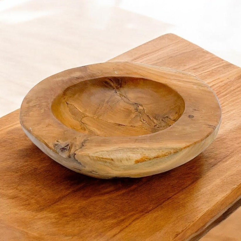 MSL 40cm Solid Teak Decorative Fruit Bowl, Hand Finished, Grade A Teak