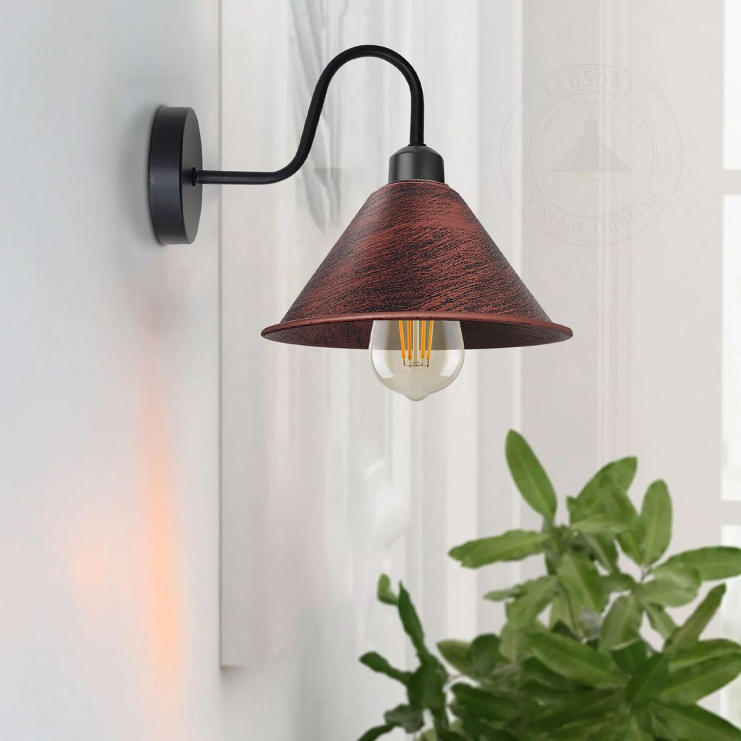 Vintage Black Wall Sconce with E27 Base, Swan Neck Cone Shade