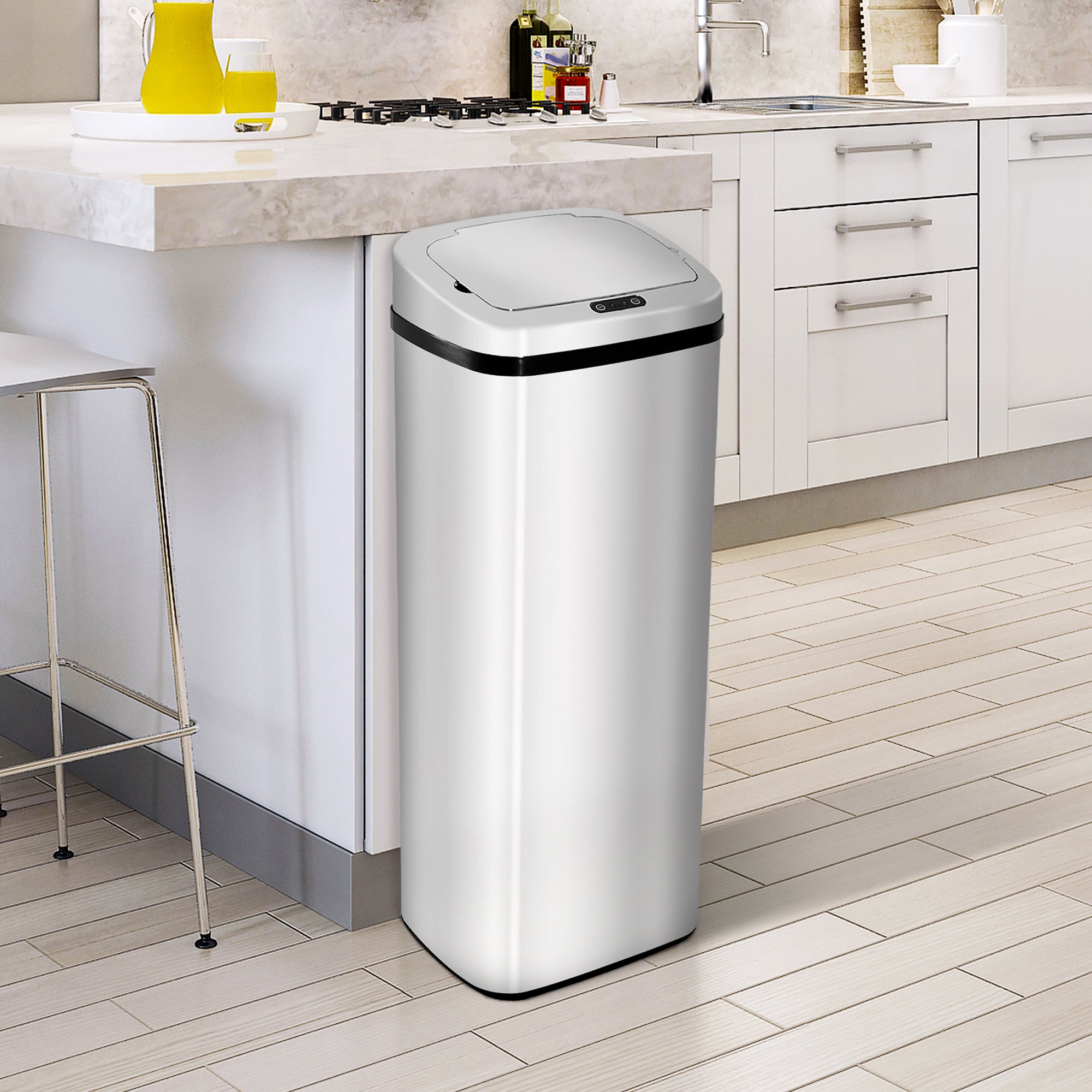 HOMCOM 50L Motion Sensor Rubbish Bin Silver/Black