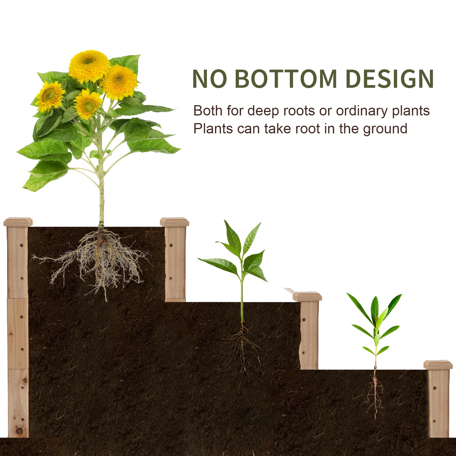 Outsunny Wooden 3-Tier Raised Planter Bed, 124x124x56cm