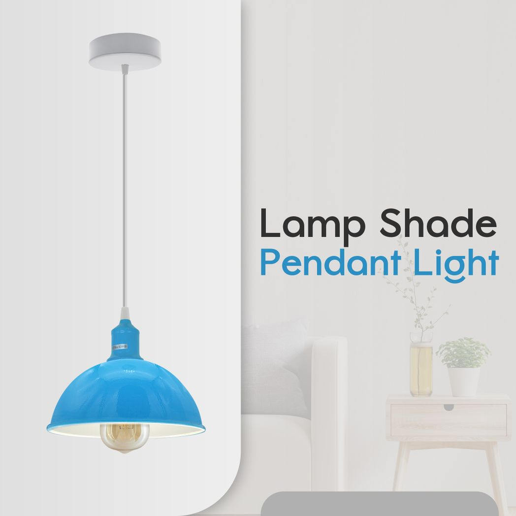 2 Pack Blue Dome Metal Pendant Lamp Shades, Inner White, E27