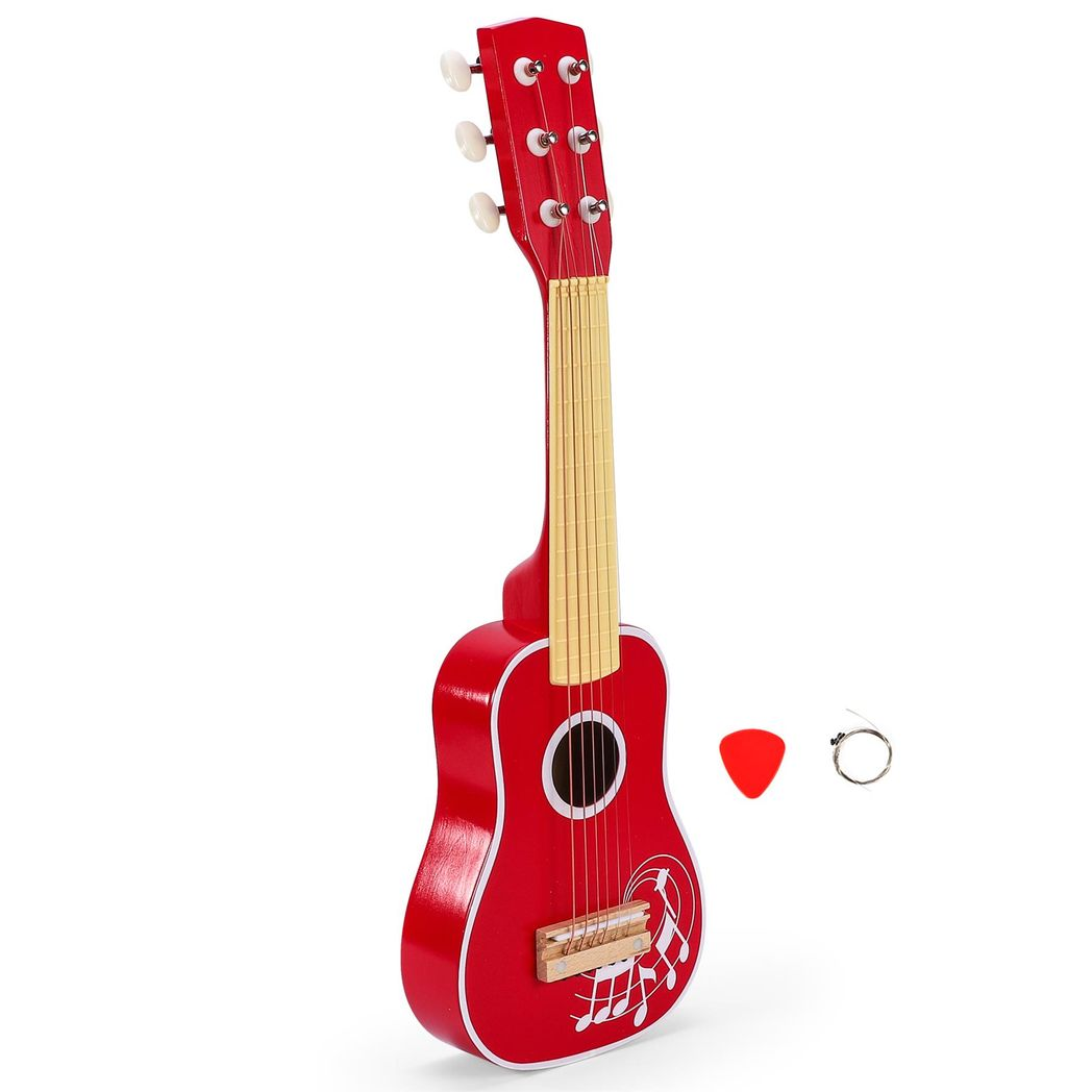 SOKA Red Wooden Kids Guitar, 6-String Acoustic Toy