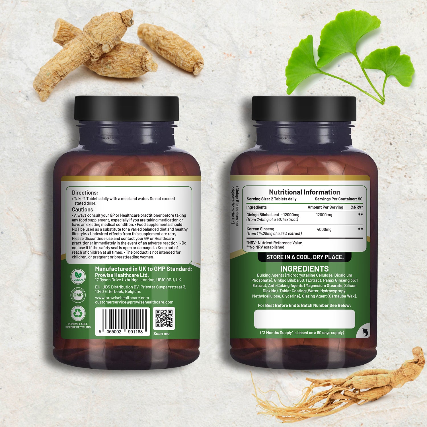 Prowise Ginkgo Biloba & Korean Ginseng 16000mg Vegan Tablets 180