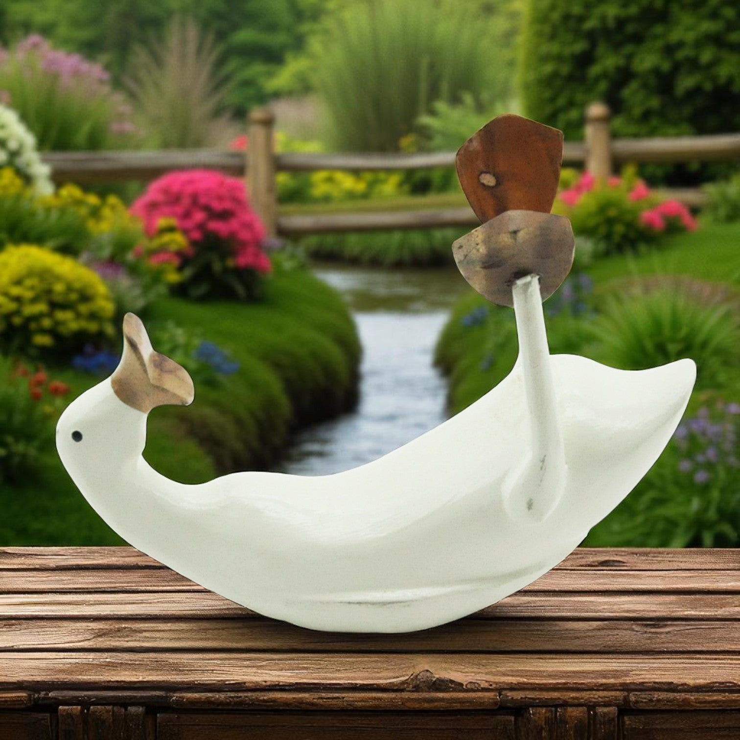 MSL Hand-Carved Cream Duck Wine Bottle Holder, Hand-Painted, Fair Trade, Giant Bamboo Root, Made in Indonesia
