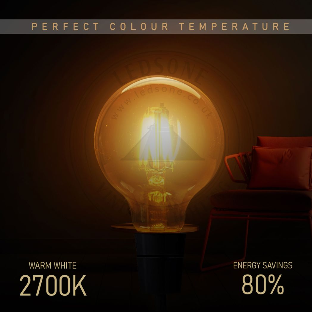 6Pack E27 LED Edison Dimmable Vintage Amber Glass Warm white 2700K Light Bulbs