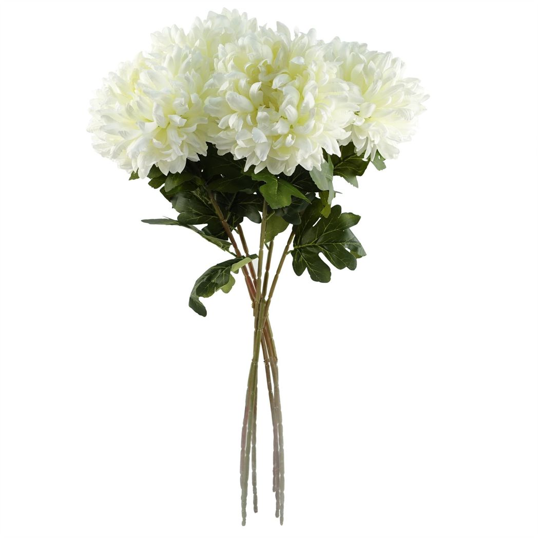 Leaf Pack of 6 Extra Large White Reflex Chrysanthemum Silk Flowers 75cm
