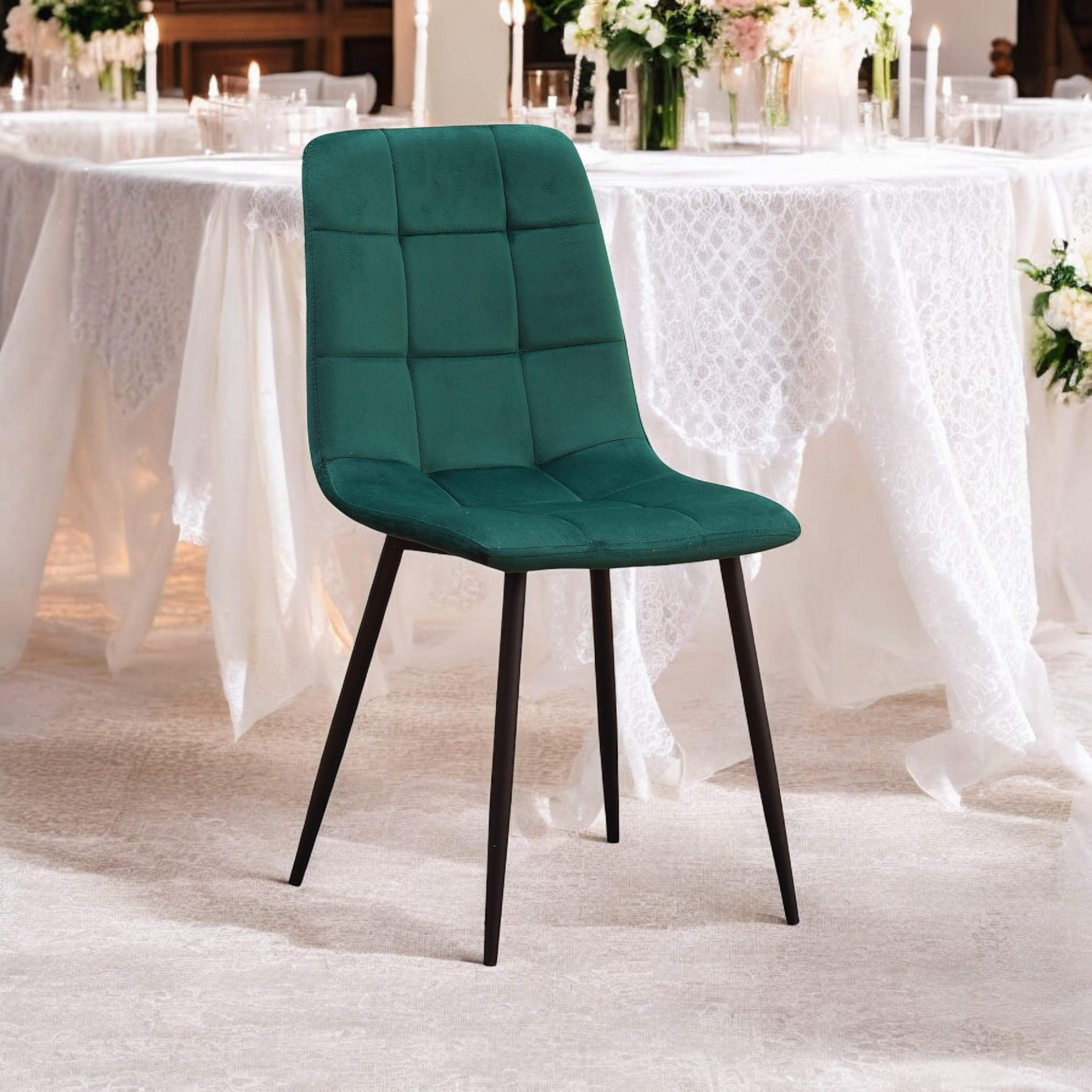 Green Fabric Chair with Black Metal Eiffel-Style Legs