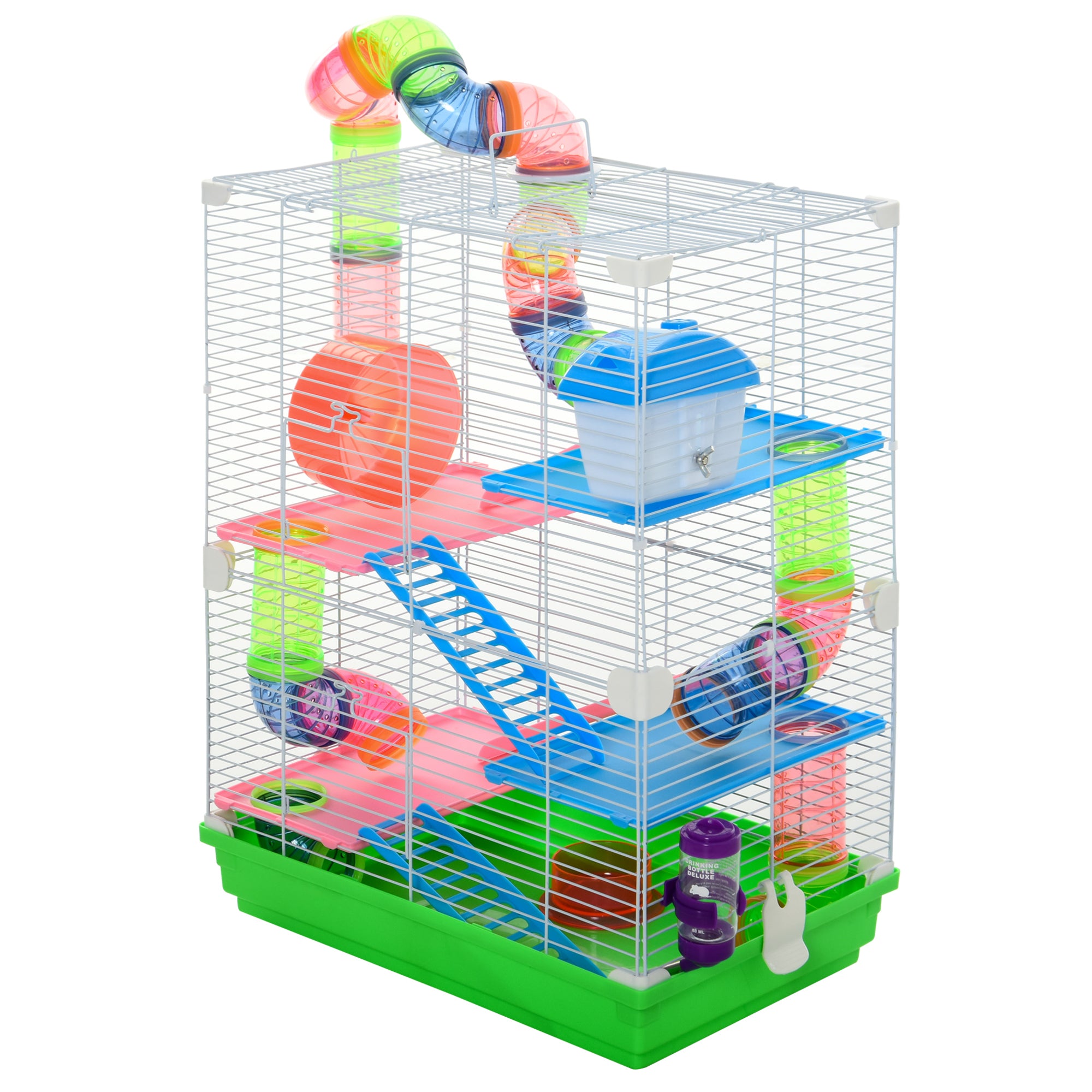 5 Tier Small Animal Cage Habitat with Platforms, Tunnel, Exercise Wheel, Food Dish, Water Bottle, Carry Handle