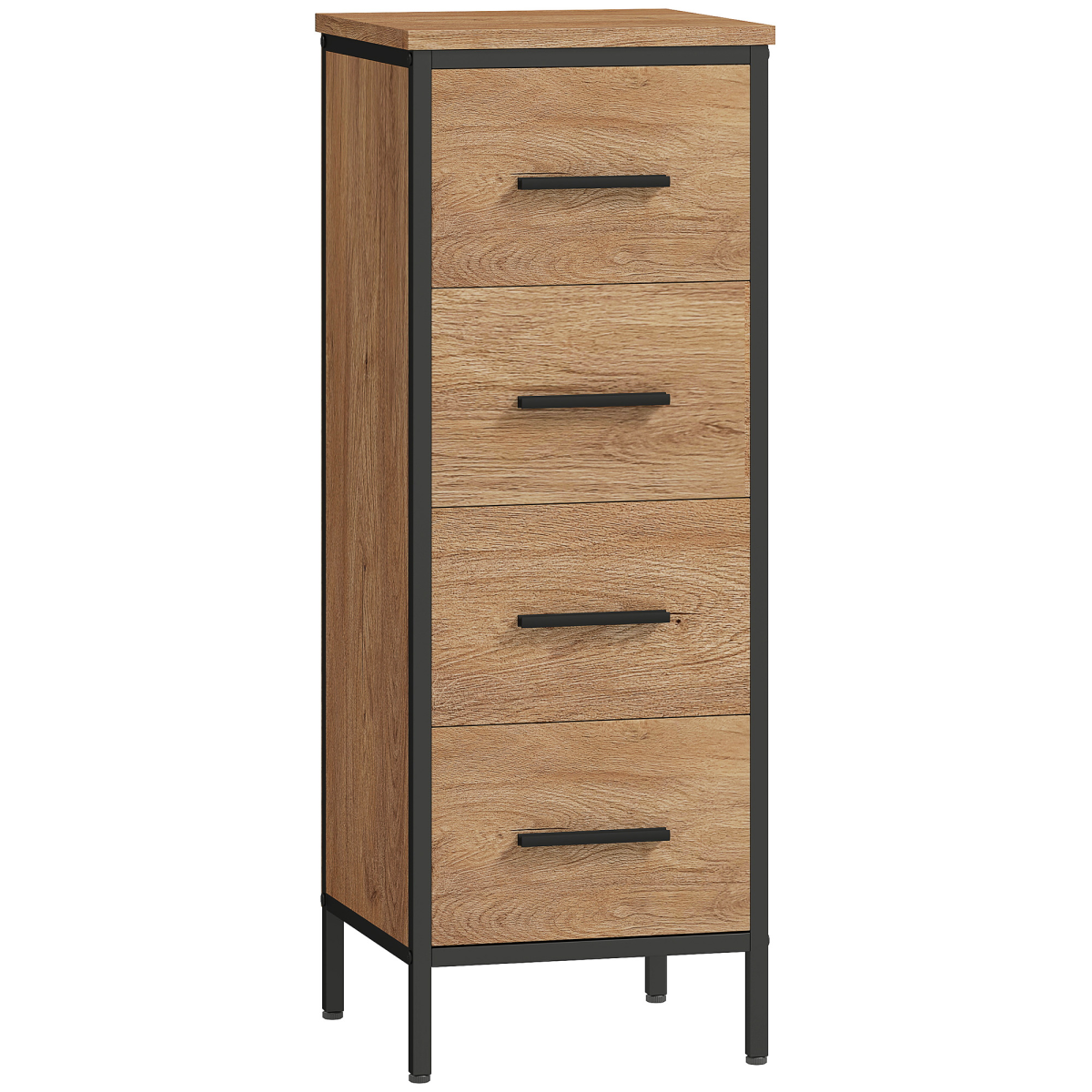 HOMCOM Narrow 4-Drawer Bathroom Storage Cabinet, Oak