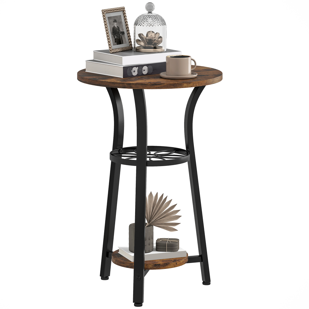 HOMCOM 38 cm Round 3-Tier Industrial Side Table, Rustic Brown