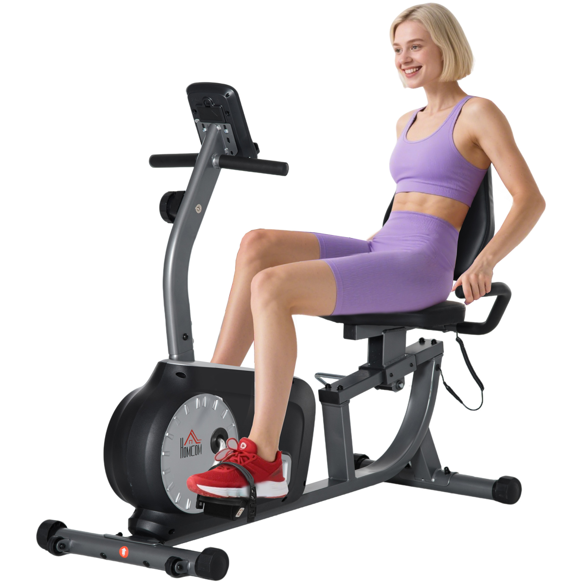HOMCOM Semi-Recumbent Exercise Bike with LCD Display, 8-Level Magnetic Resistance