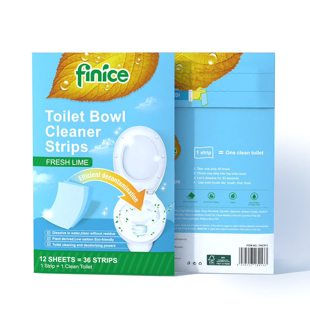 Finice Toilet Bowl Cleaner Strips – Plant-Based, Eco-Friendly, Fresh Lime, 36 Cleans