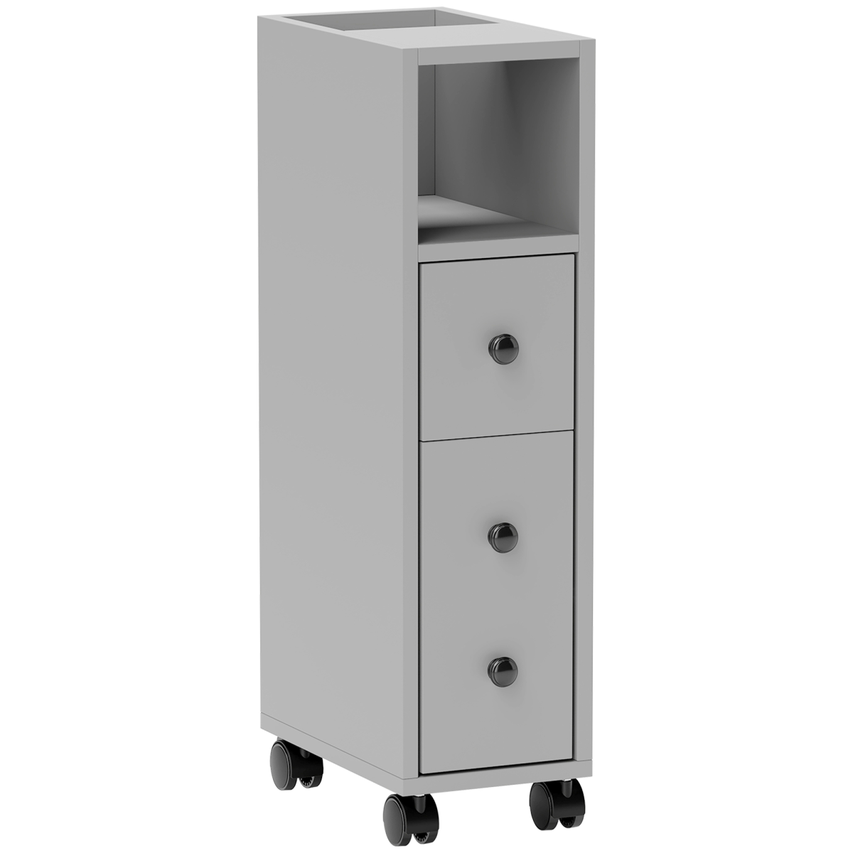 kleankin Slim Grey Bathroom Storage Cabinet with Wheels and Open Compartments