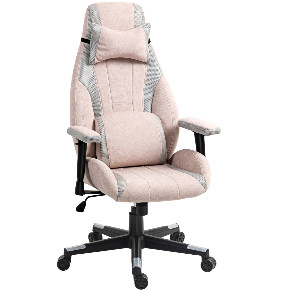 HOMCOM Pale Pink Gaming Chair with Lumbar Support and Swivel Wheels