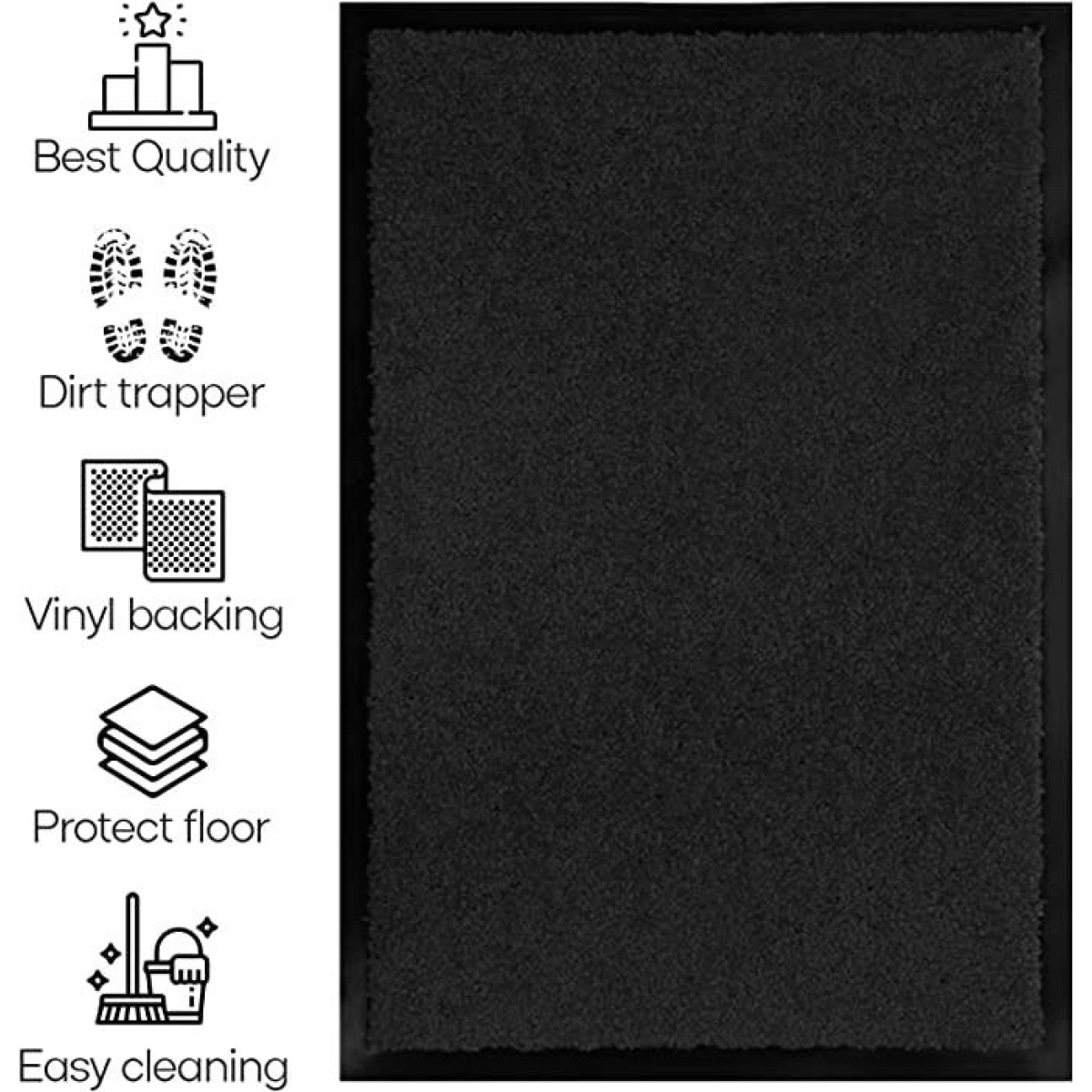 Black Dirt Trapping Barrier Entrance Mat 120 x 180cm