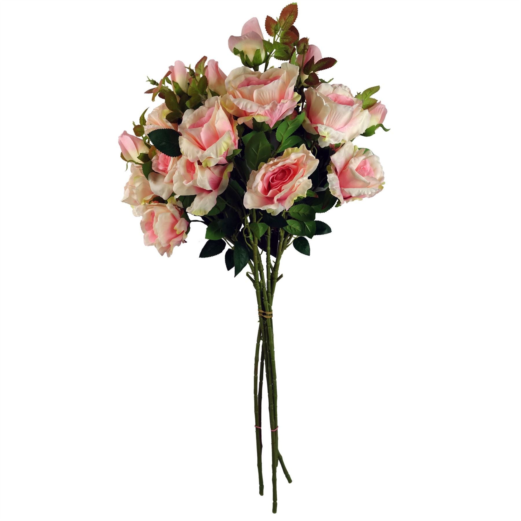 Leaf 80cm Artificial Pink Silk Rose Stem with 2 Large Flowers and Bud