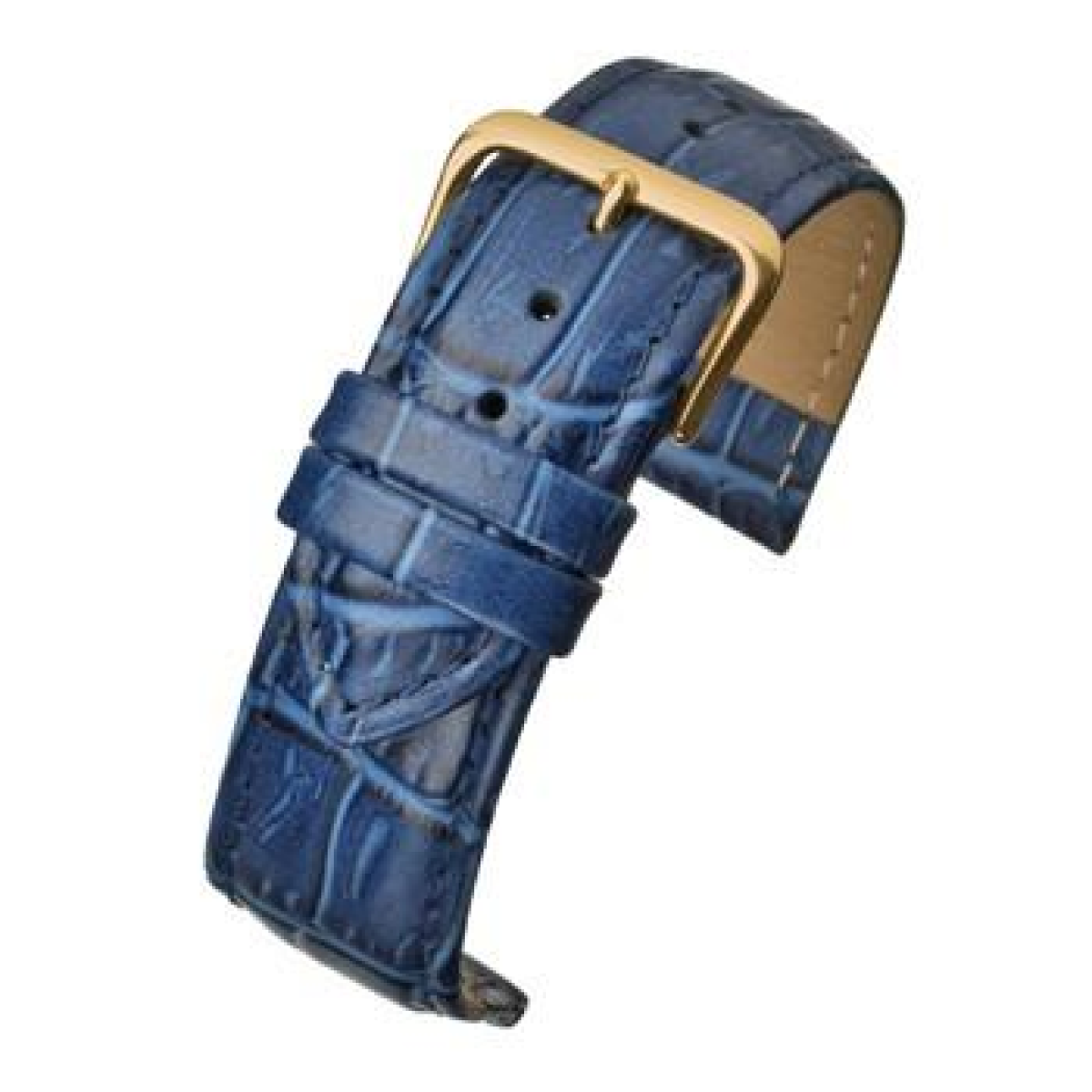 Blue Padded Crocodile Grain Leather  Watch Strap 22mm