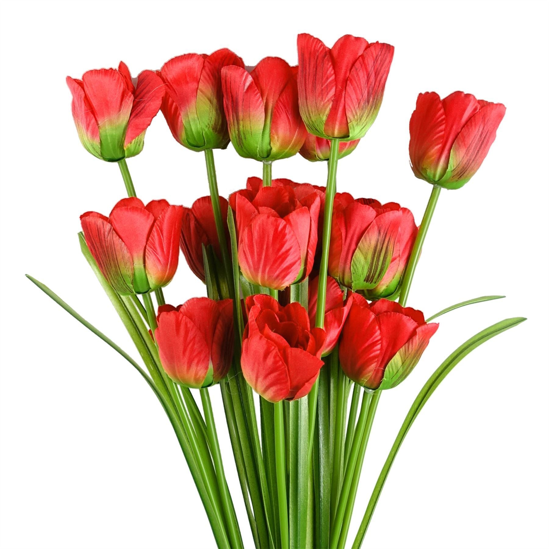 80cm Artificial Red Tulip Stem with 3 Flowers, Silk Petals and Plastic Leaves